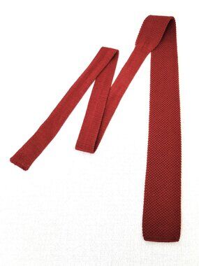 Men's Burgundy Red Knit Tie Square Bottom Slim Skinny Textured Solid Necktie